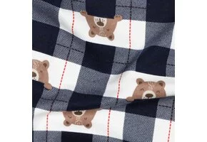Katoen Flanel Stof Bear Check - Navy
