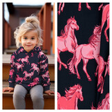 French Terry Stof Digitale Print - Paarden Donkerblauw