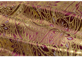 Brokaat Stof Floral Bordeaux - Goud