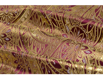 Brokaat Stof Floral Bordeaux - Goud