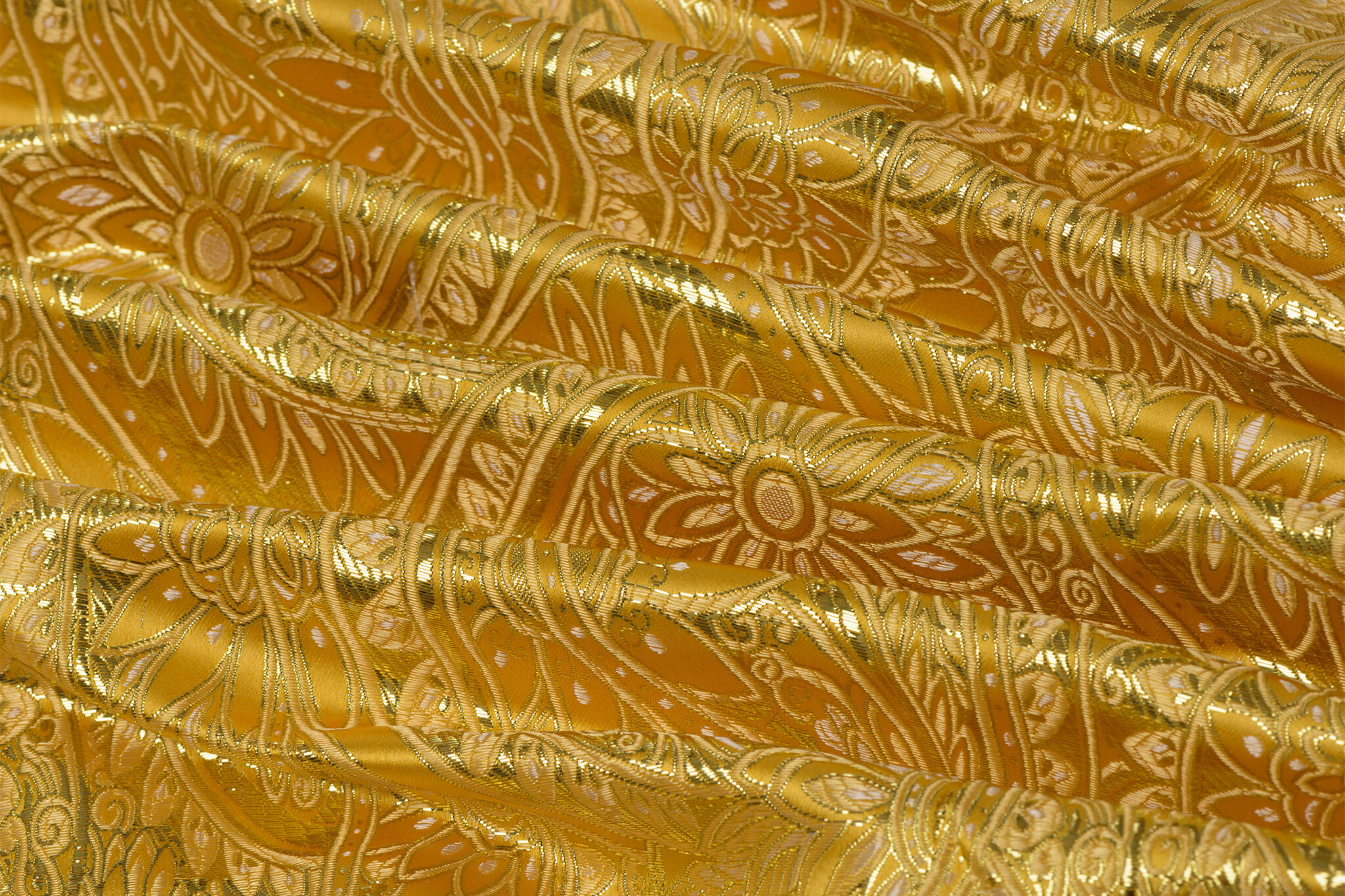 Brokaat Stof Floral Geel - Goud