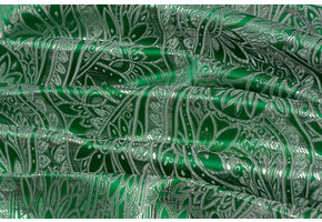 Brokaat Stof Floral Groen - Zilver