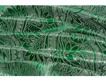 Brokaat Stof Floral Groen - Zilver