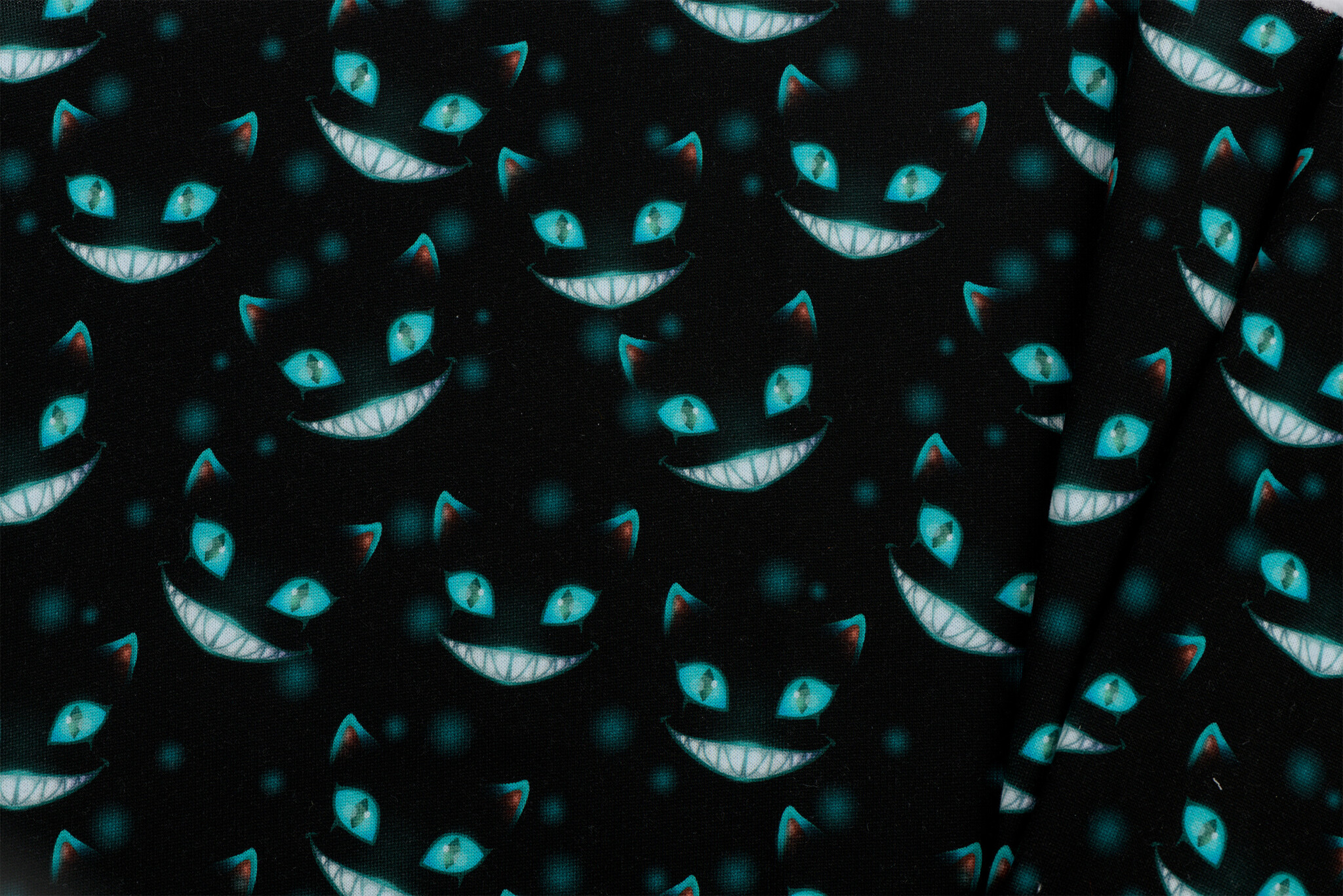 Sweat Stof Brushed Digitaal Cheshire Cats Turquoise