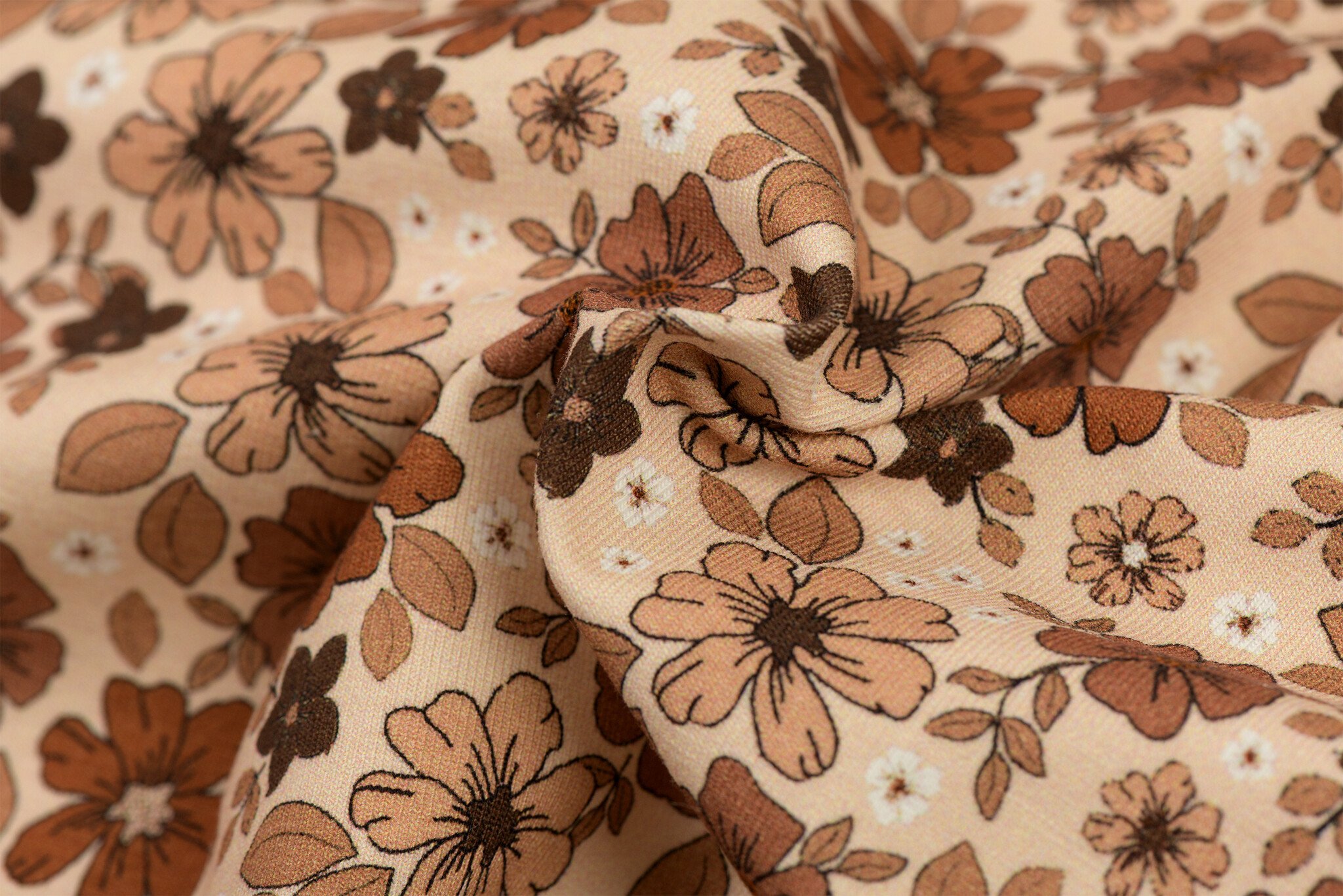 Jersey Katoen Digitale Print - Bruin Herfst Bloem