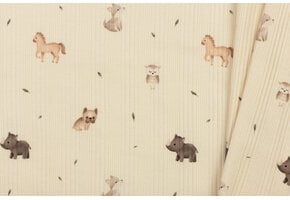 Onregelmatige Rib Jersey Stof - Mini Dieren