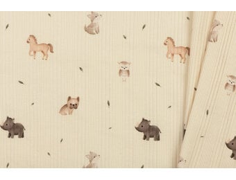 Onregelmatige Rib Jersey Stof - Mini Dieren