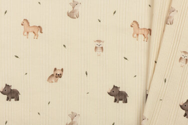 Onregelmatige Rib Jersey Stof - Mini Dieren