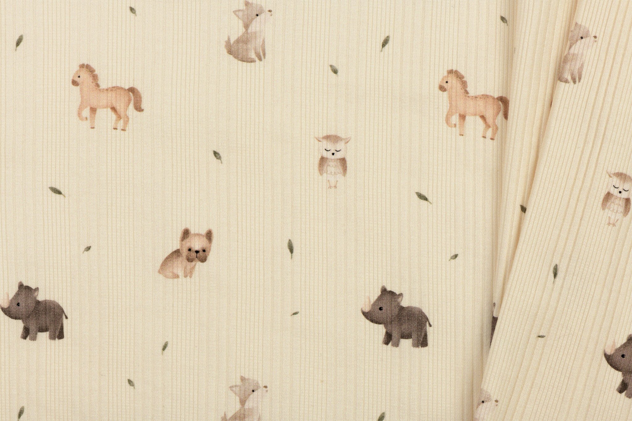 Onregelmatige Rib Jersey Stof - Mini Dieren