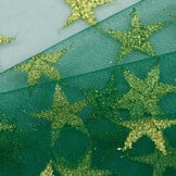 Groene Tule Stof met Gouden Glitter Sterren