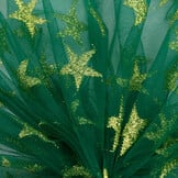 Groene Tule Stof met Gouden Glitter Sterren
