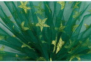 Groene Tule Stof met Gouden Glitter Sterren