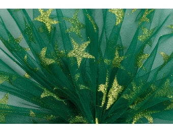 Groene Tule Stof met Gouden Glitter Sterren