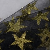 Zwarte Tule Stof met Gouden Glitter Sterren