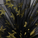 Zwarte Tule Stof met Gouden Glitter Sterren