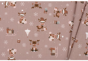 Katoen stof kerstrendieren cappuccino