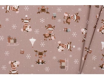 Katoen stof kerstrendieren cappuccino