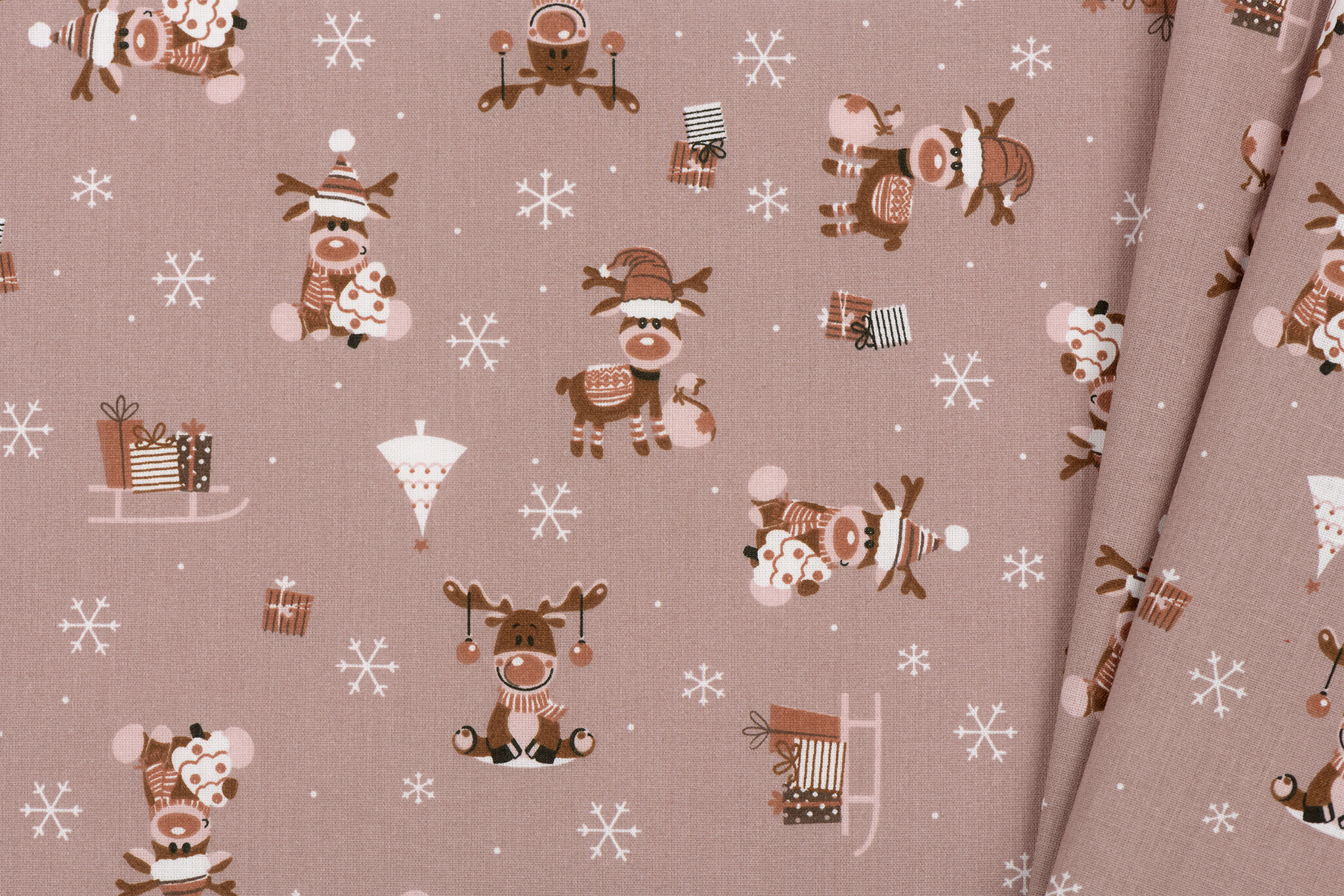 Katoen stof kerstrendieren cappuccino