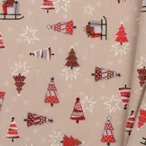 Katoen stof kerstbomen en sterren beige