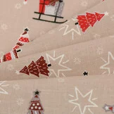 Katoen stof kerstbomen en sterren beige