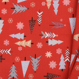 Katoen stof kerstbomen en sterren rood