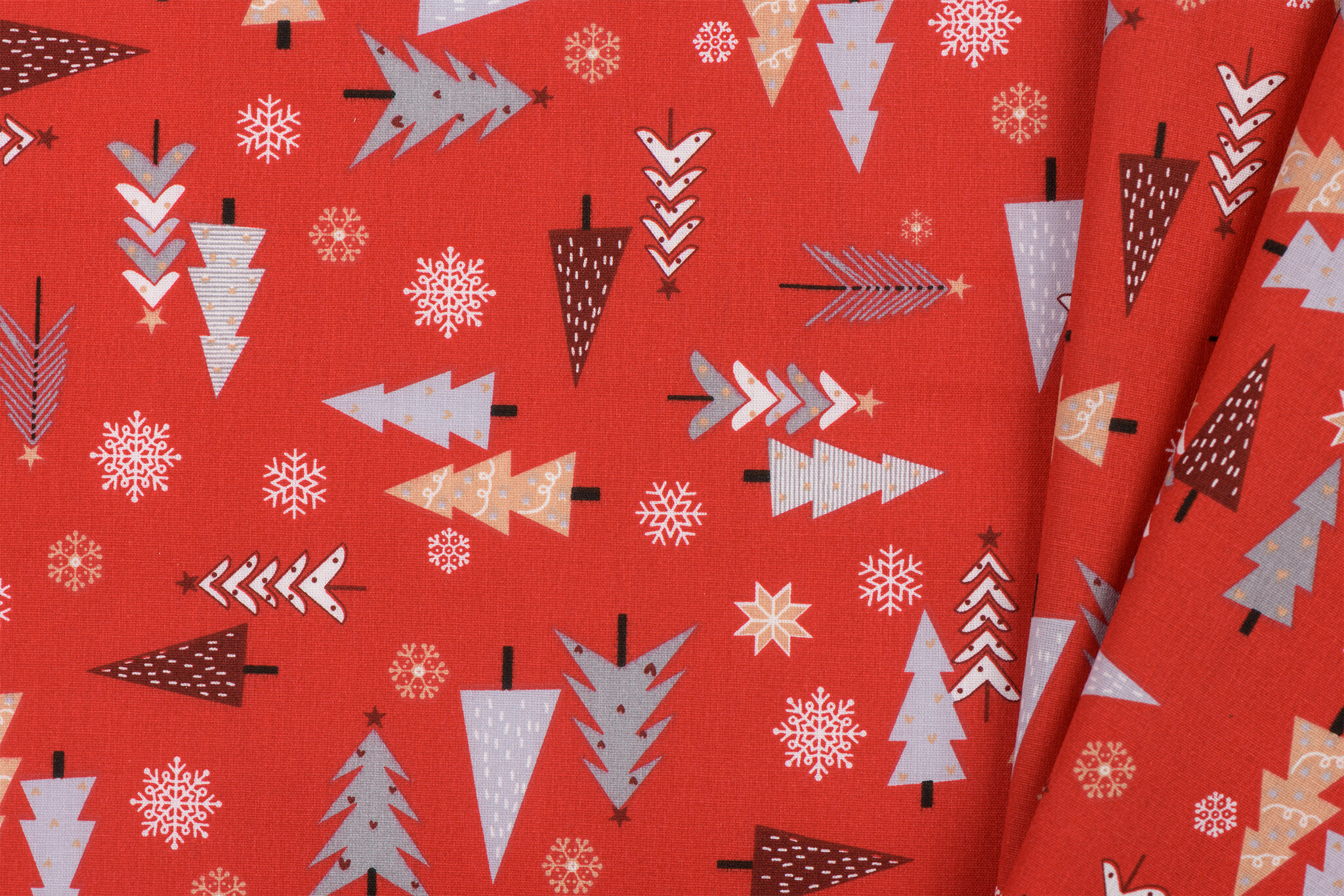 Katoen stof kerstbomen en sterren rood