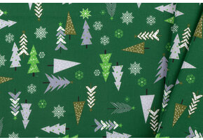 Katoen stof kerstbomen en sterren groen