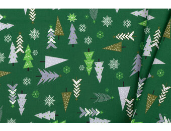 Katoen stof kerstbomen en sterren groen