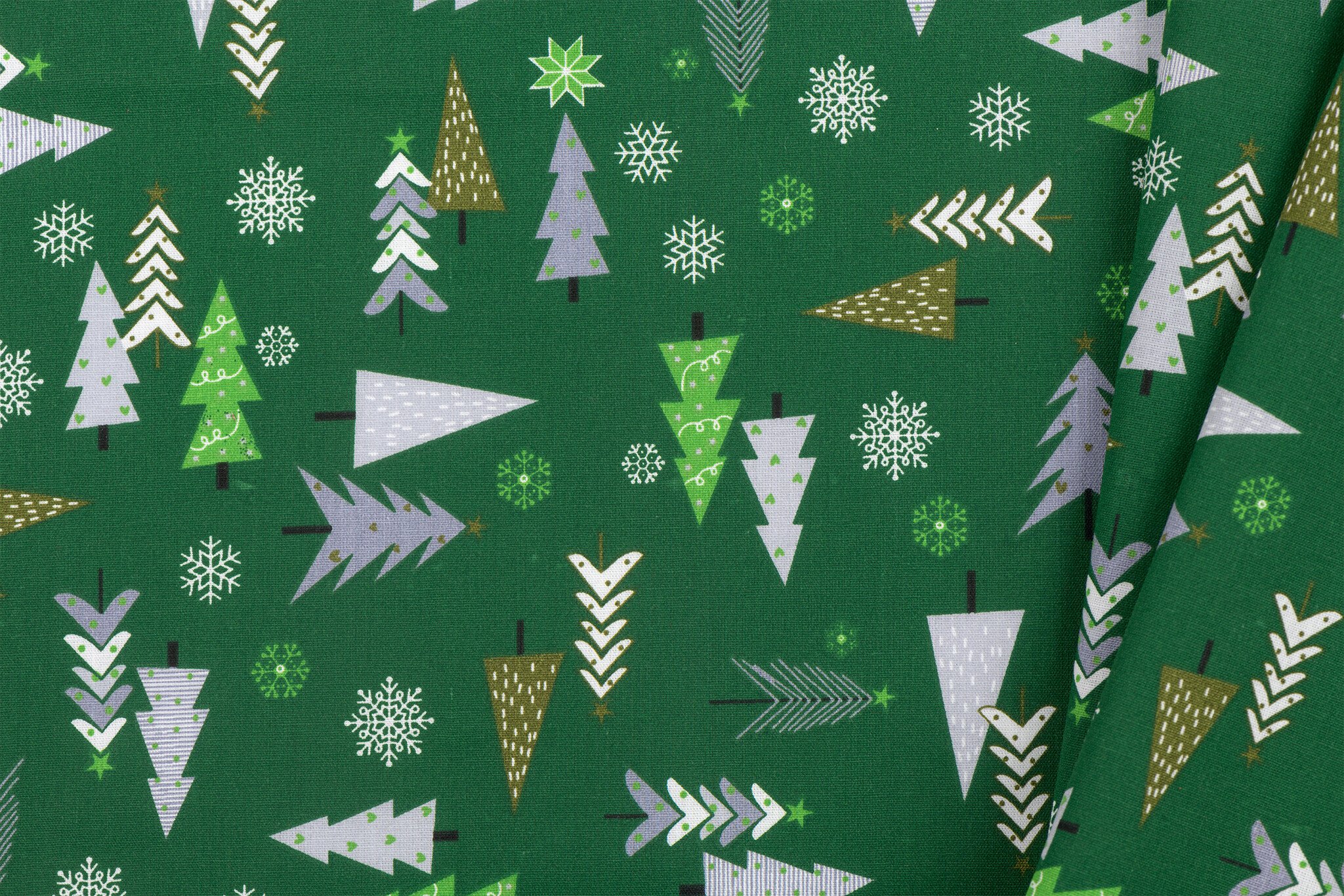 Katoen stof kerstbomen en sterren groen
