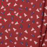 Katoen stof kerstbomen en sterren donker rood