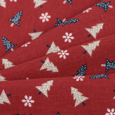 Katoen stof kerstbomen en sterren donker rood