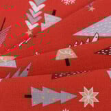 Katoen stof kerstbomen en sterren rood