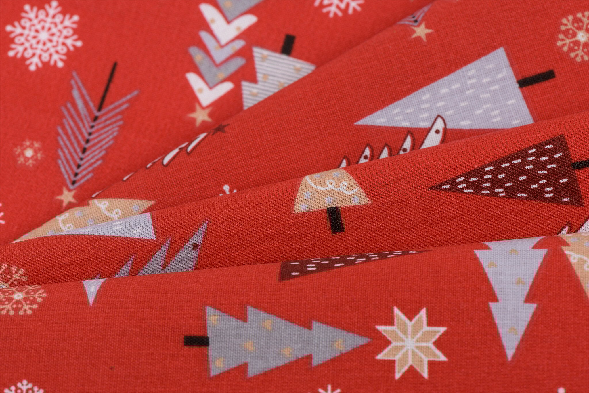 Katoen stof kerstbomen en sterren rood