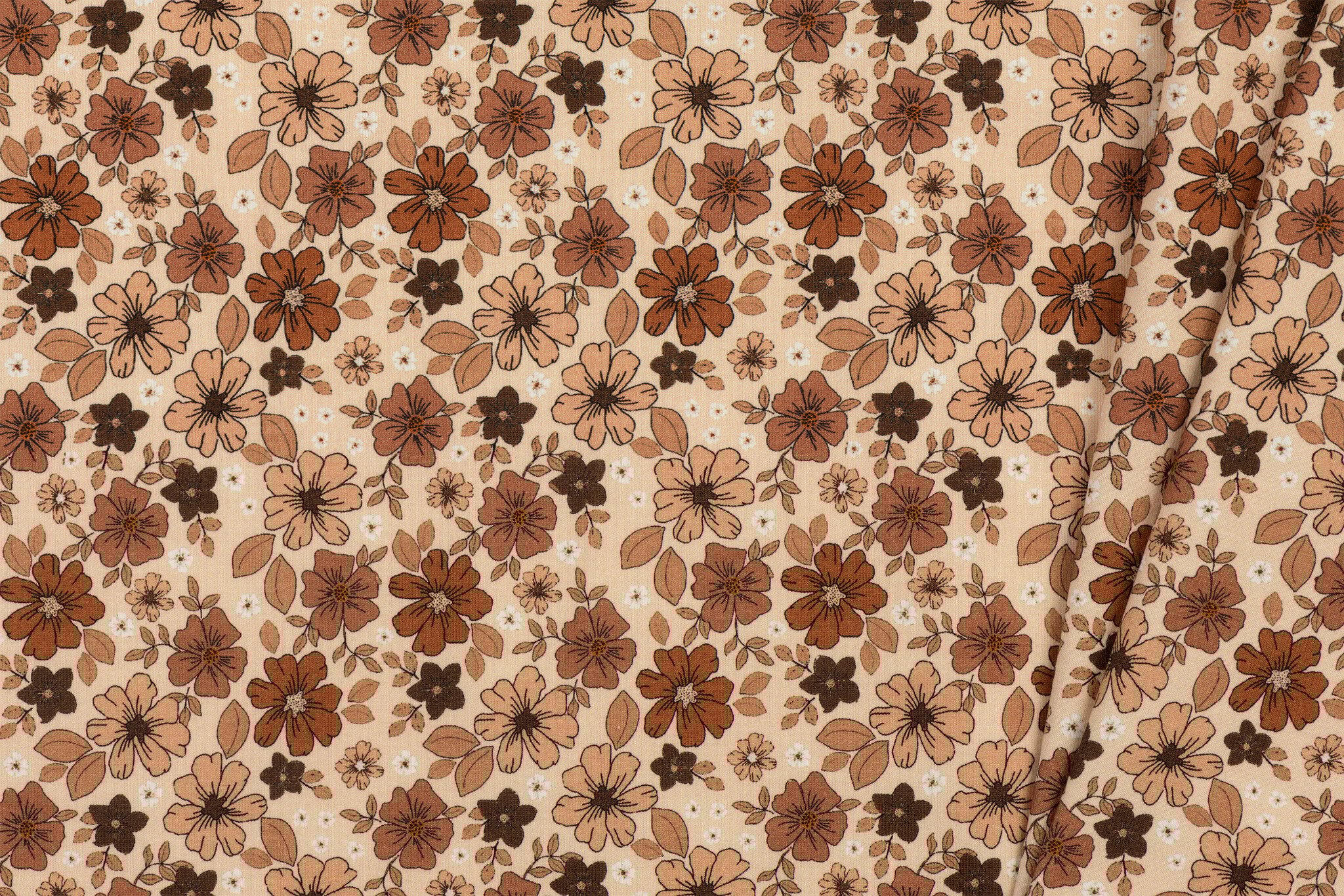 Jersey Katoen Digitale Print - Bruin Herfst Bloem