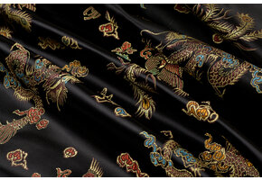 Brokaat Jacquard Stof Chinese Draak - Zwart