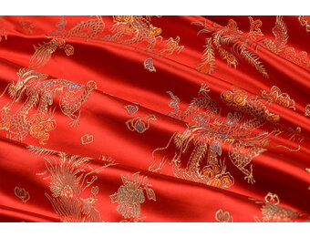 Brokaat Jacquard Stof Chinese Draak - Rood
