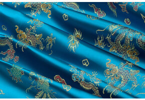 Brokaat Jacquard Stof Chinese Draak - Turquoise