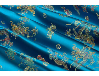 Brokaat Jacquard Stof Chinese Draak - Turquoise