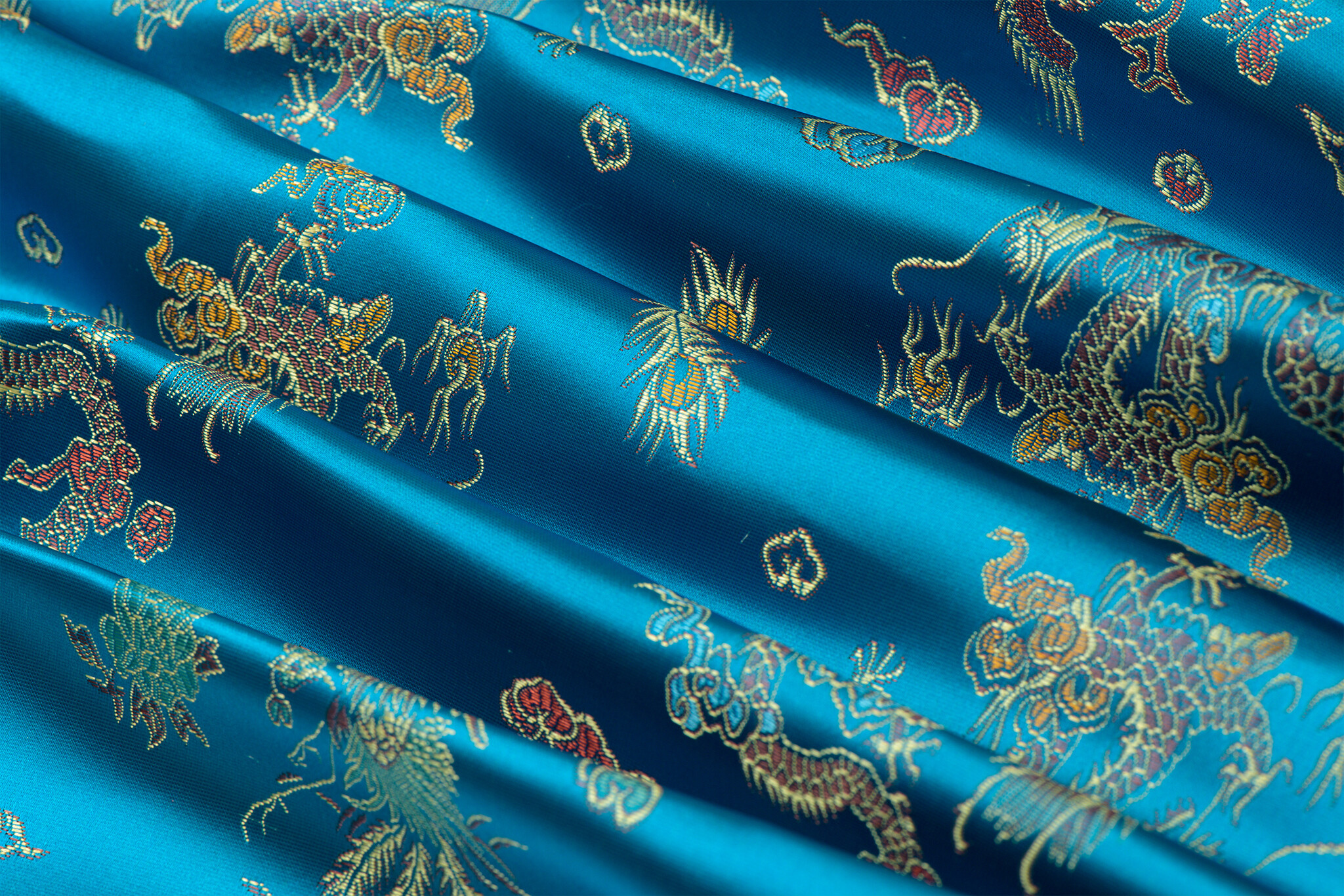 Brokaat Jacquard Stof Chinese Draak Turquoise – Chic & Elegant