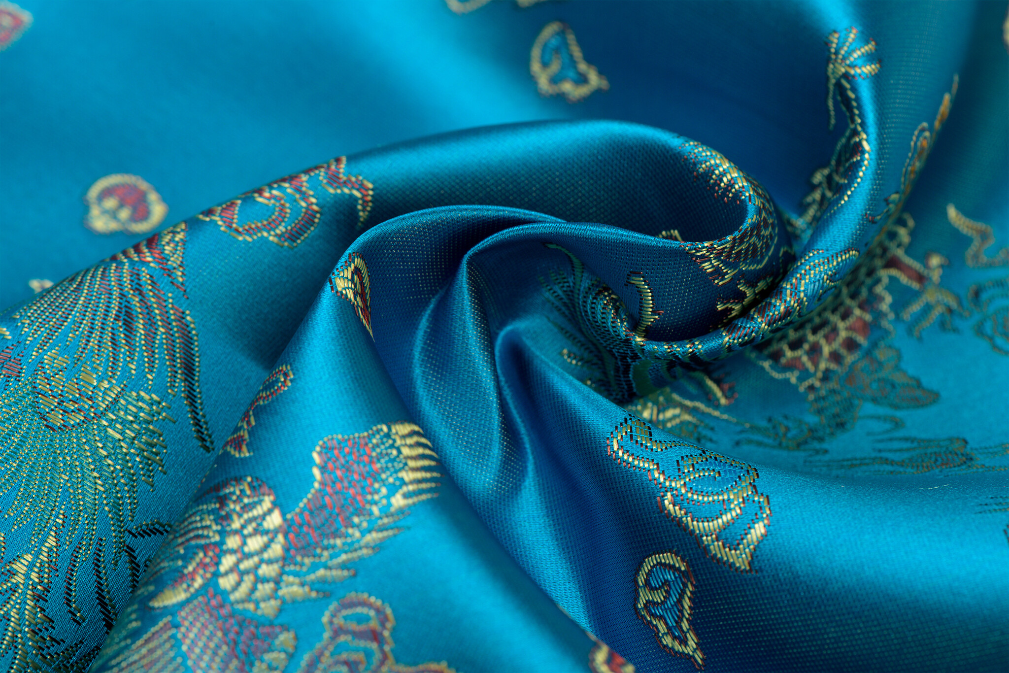 Brokaat Jacquard Stof Chinese Draak Turquoise – Chic & Elegant