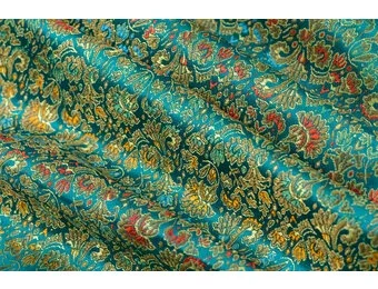 Brokaat Jacquard Stof Barok Bloemen - Zeegroen