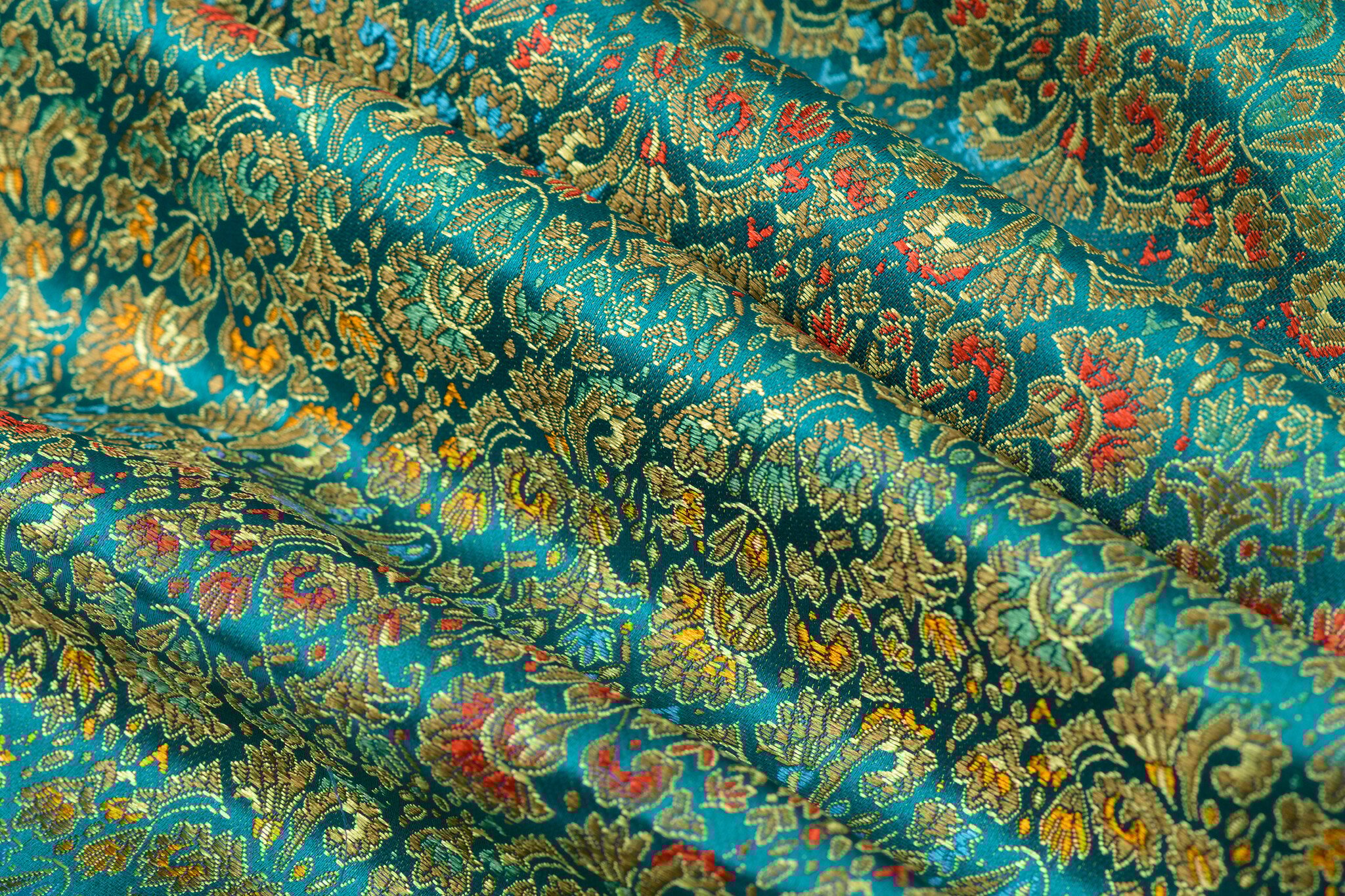 Brokaat Jacquard Stof Barok Bloemen Zeegroen – Chic & Elegant