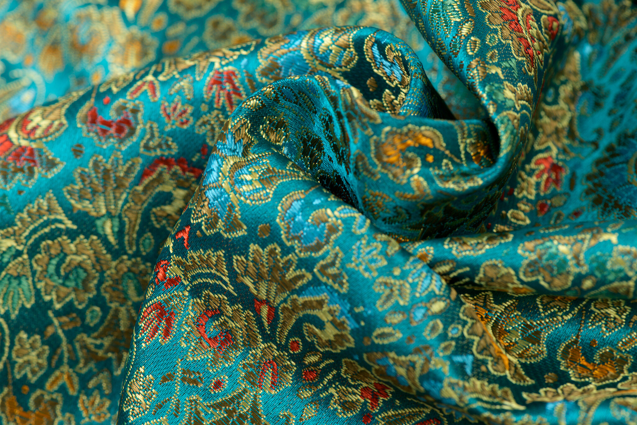 Brokaat Jacquard Stof Barok Bloemen Zeegroen – Chic & Elegant