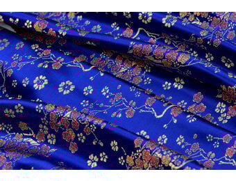 Brokaat Jacquard Stof Daisy Bloemen - Blauw