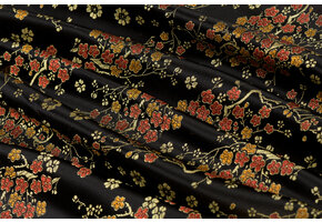 Brokaat Jacquard Stof Daisy Bloemen - Zwart