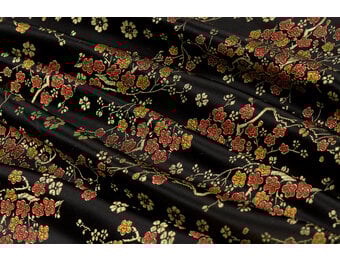 Brokaat Jacquard Stof Daisy Bloemen - Zwart