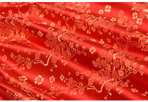 Brokaat Jacquard Stof Daisy Bloemen - Rood