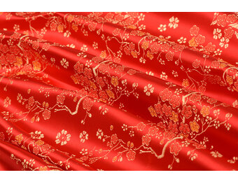Brokaat Jacquard Stof Daisy Bloemen - Rood