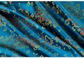 Brokaat Jacquard Stof Daisy Bloemen - Turquoise