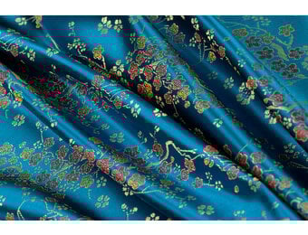 Brokaat Jacquard Stof Daisy Bloemen - Turquoise